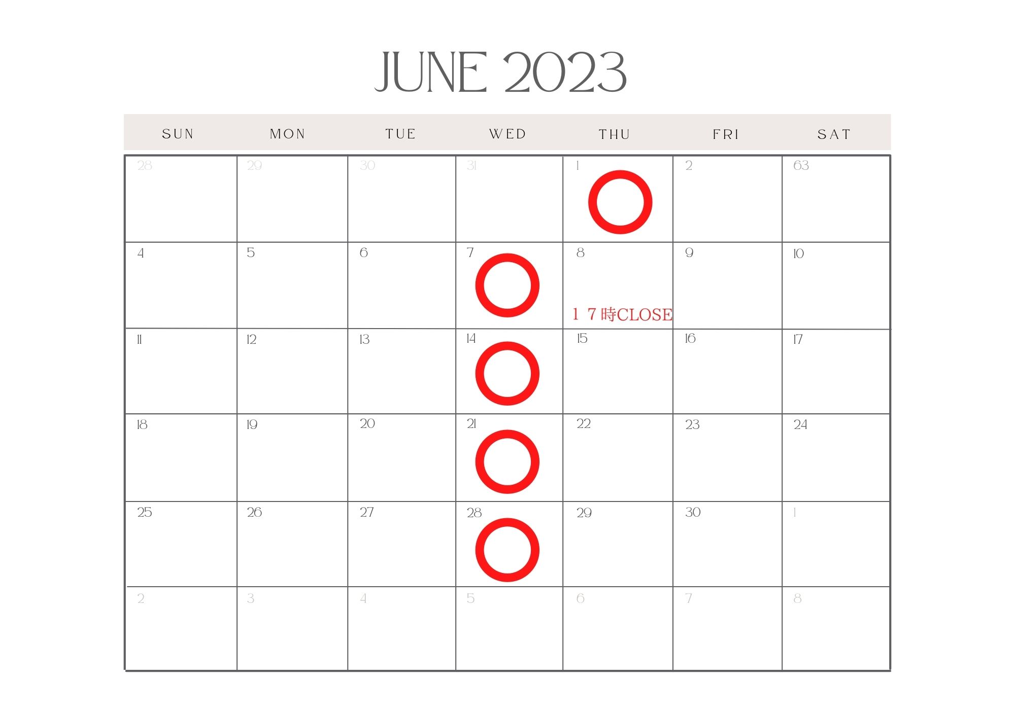 ☆６月の営業カレンダー更新です☆